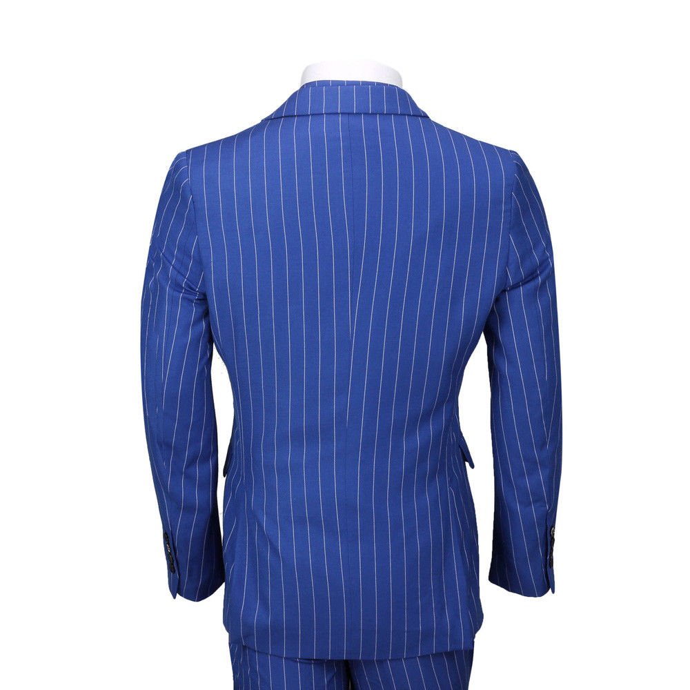 Mens Suits 3 Piece Double Breasted Wide Chalk Stripe Suit Royal Blue Classic Retro Fit Groom Wear Formal Occasion Dress Wedding Tuxedos