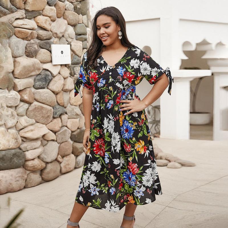 Women Summer dresses Plus Size Short Sleeve V-Neck Bohemia Floral Print Dress Loose Beach vacation Dress ropa mujer
Women Summer dresses Plus Size Short Sleeve V-Neck Bohemia Floral Print Dress Loose Beach vacation Dress ropa mujer