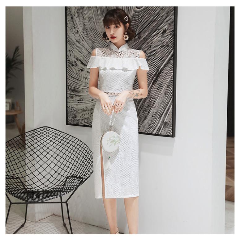 Traditional Chinese Dress Qipao Ladies Evening Dresses Vintage Cheongsam Women Bride white black Lace Modern Dress
Traditional Chinese Dress Qipao Ladies Evening Dresses Vintage Cheongsam Women Bride white black Lace Modern Dress