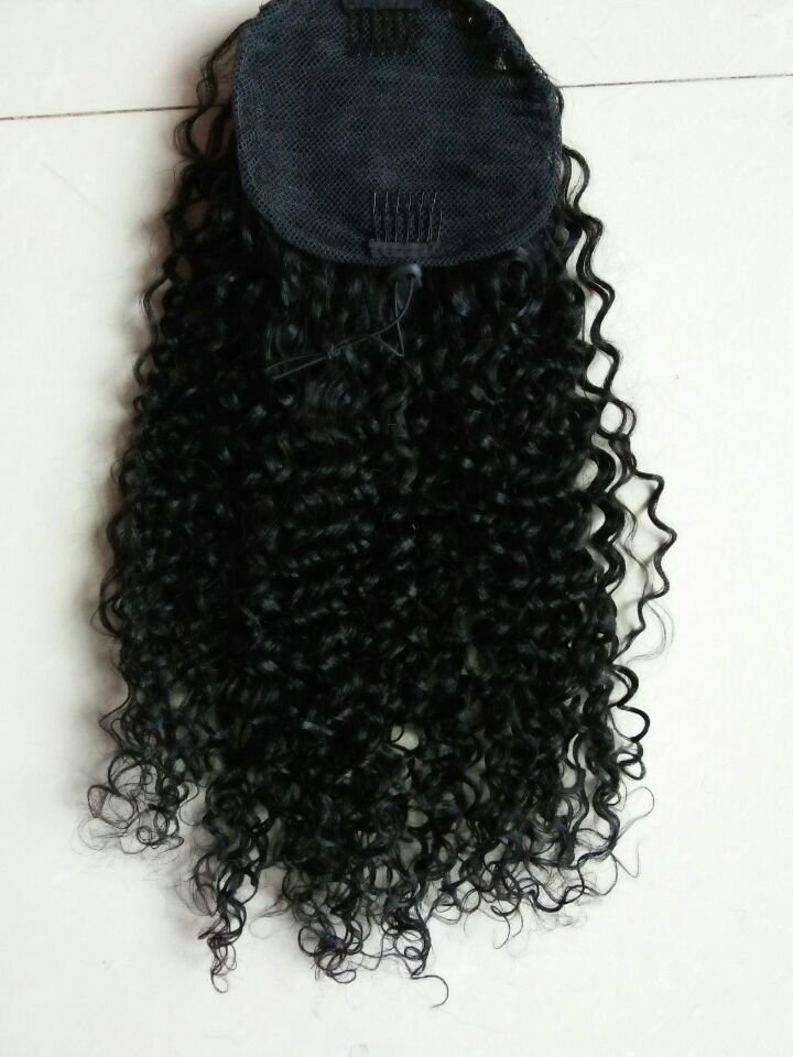 WANG kinky curly human ponytails clip in drawing ponytail hairpiece 100g-160g curly human ponytail hair extension for black woman