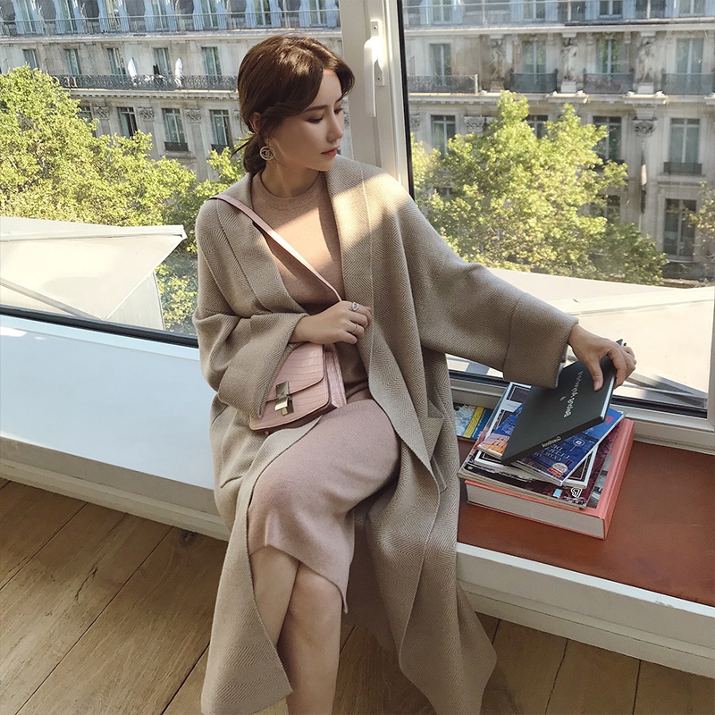 2020 Spring Winter Elegant Winter Coats Loose Knit Cardigan Woolen Sweater Oversize Soft Cardigan Knitting Coat Women T200113