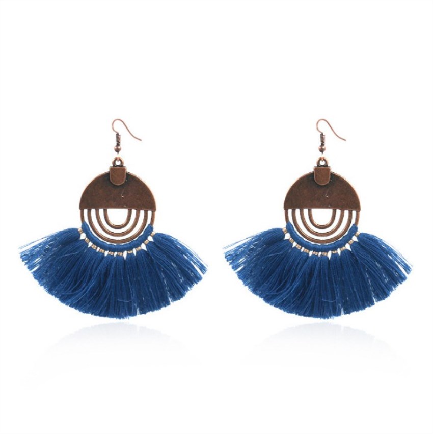 Ladies tassel earrings fan shaped girl bohemian pendant vintage tassel