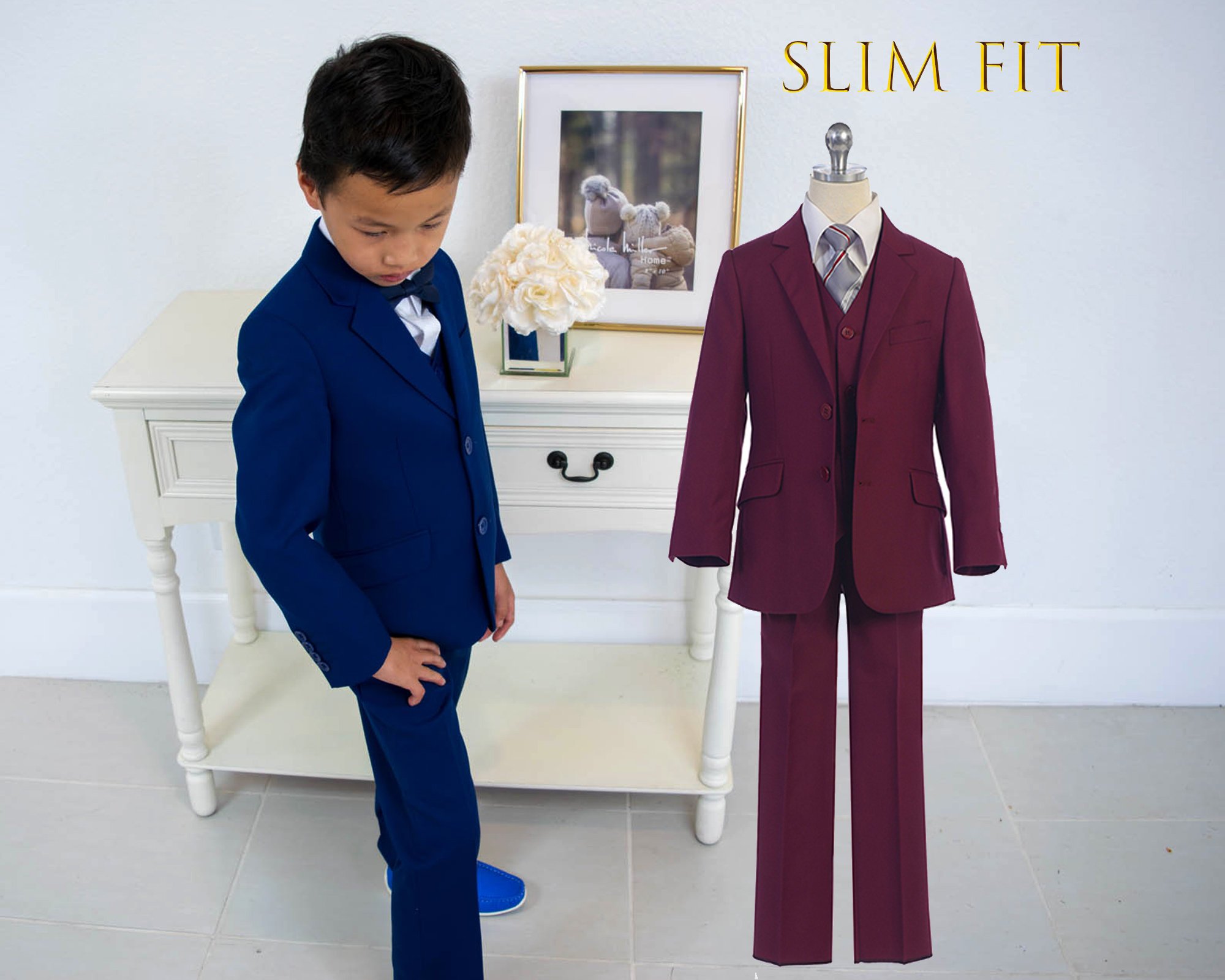 Indigo Boys Formal Suits Tuxedos Dinner Suit Three Piece Little Boy Groomsmen Kids Children Special Occasion Formal Wear (Jackets+Vest+Pant)