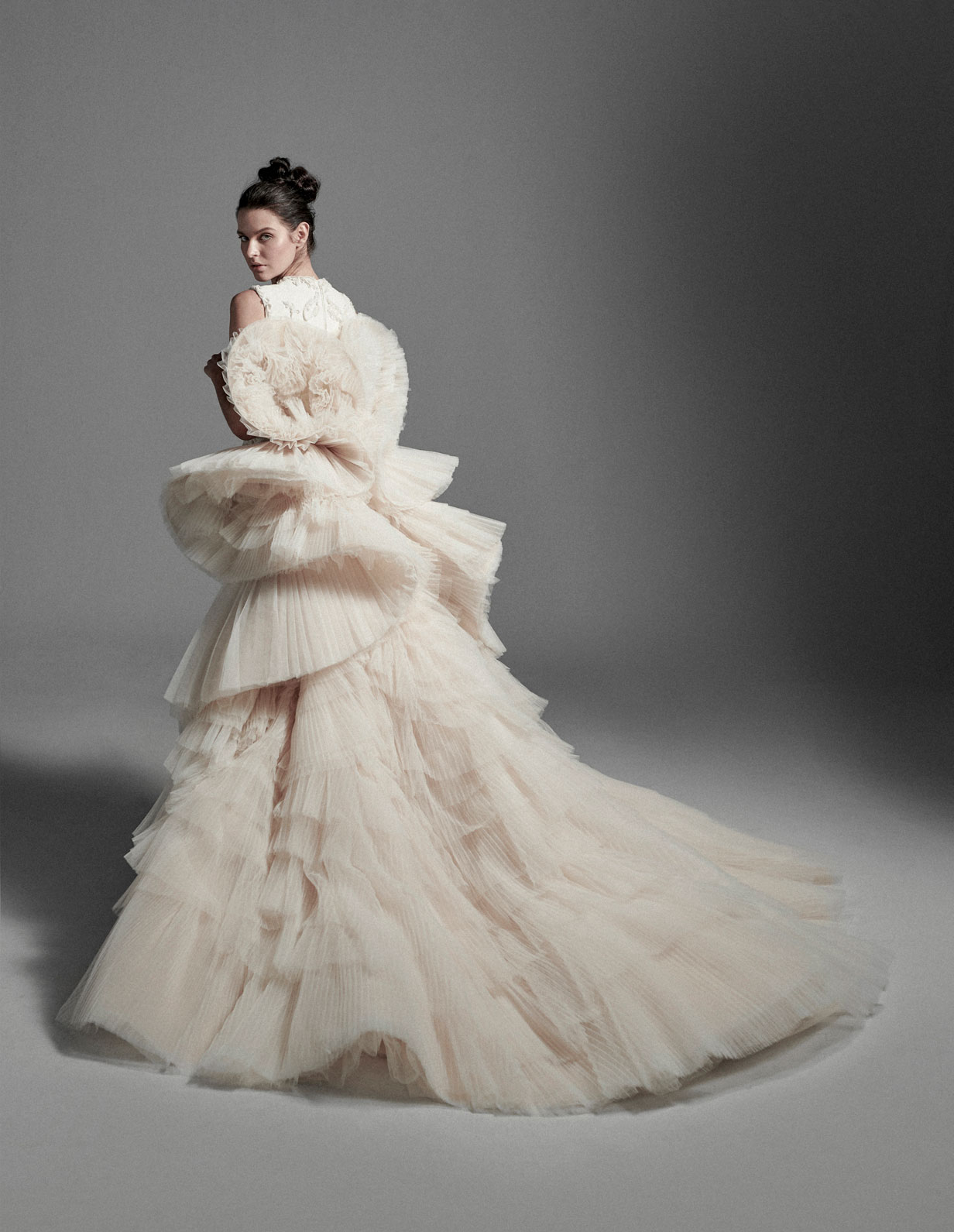 krikor jabotian dresses with detachable train tulle ruffles tiered skirts high low wedding dress custom made abiti da sposa