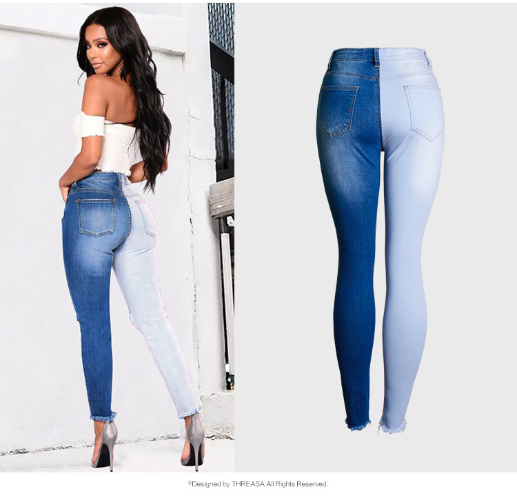 hot sale fashion tide blue high waist woman jeans panelled colour denim pants Pencil pants jeans pants plus size jeans