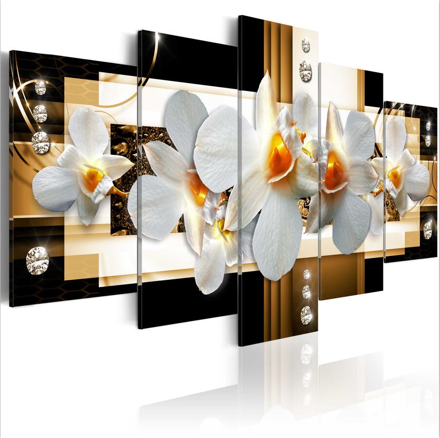 (No Frame)5PCS/Set Fashion Wall Art Canvas Painting Purple Orange Orchid Flower Modern Home Decoration,Choose Color And Size