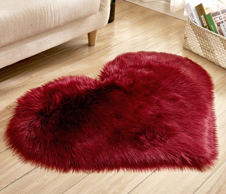 Heart Shaped Long Fur Carpet Shaggy Carpet Artificial Wool Sheepskin Baby Room Bedroom Soft Area Mat