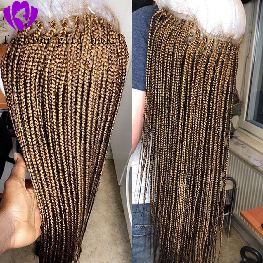 Handmade #27 blonde Braided Wigs with Baby Hair Long lace frontal Braids Wigs Glueless Synthetic Lace Front Wigs for Black Women