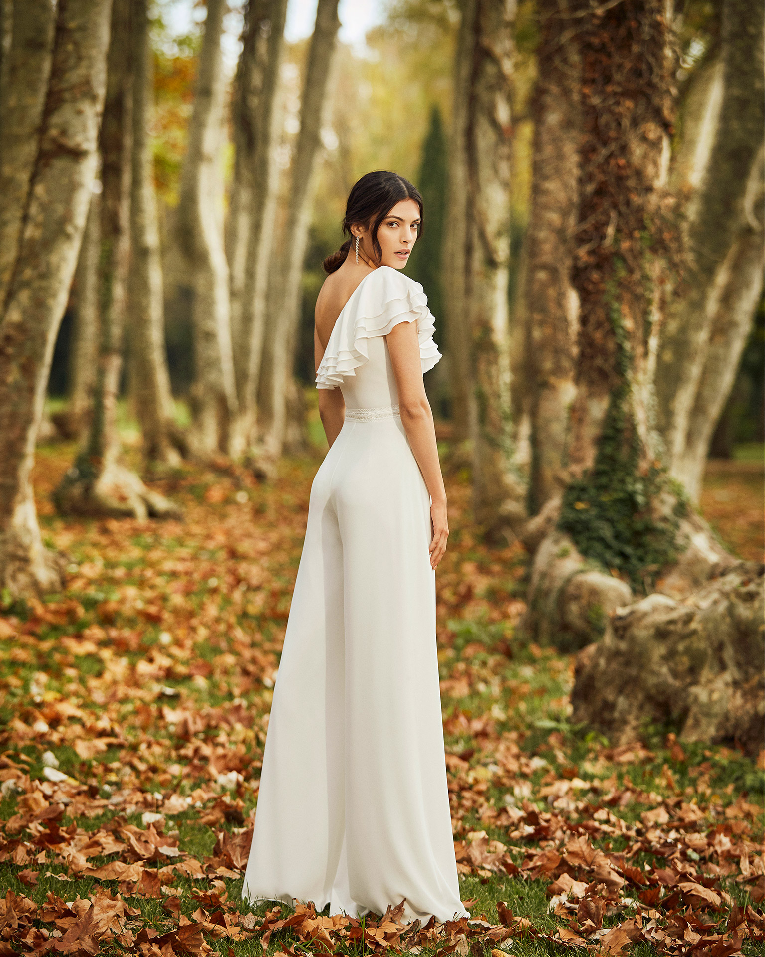 bohemian wedding jumpsuit one shoulder chiffon ankle length simple beach wedding dress pants suit summer robes de marie