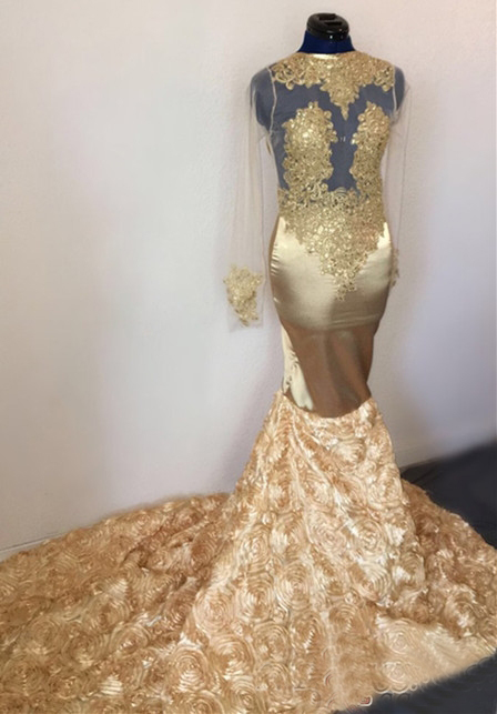 Elegant Flower Appliques Long Mermaid Prom Dresses Sexy Long Sleeves Sheer Tulle Evening Dresses African Plus Size Party Gowns