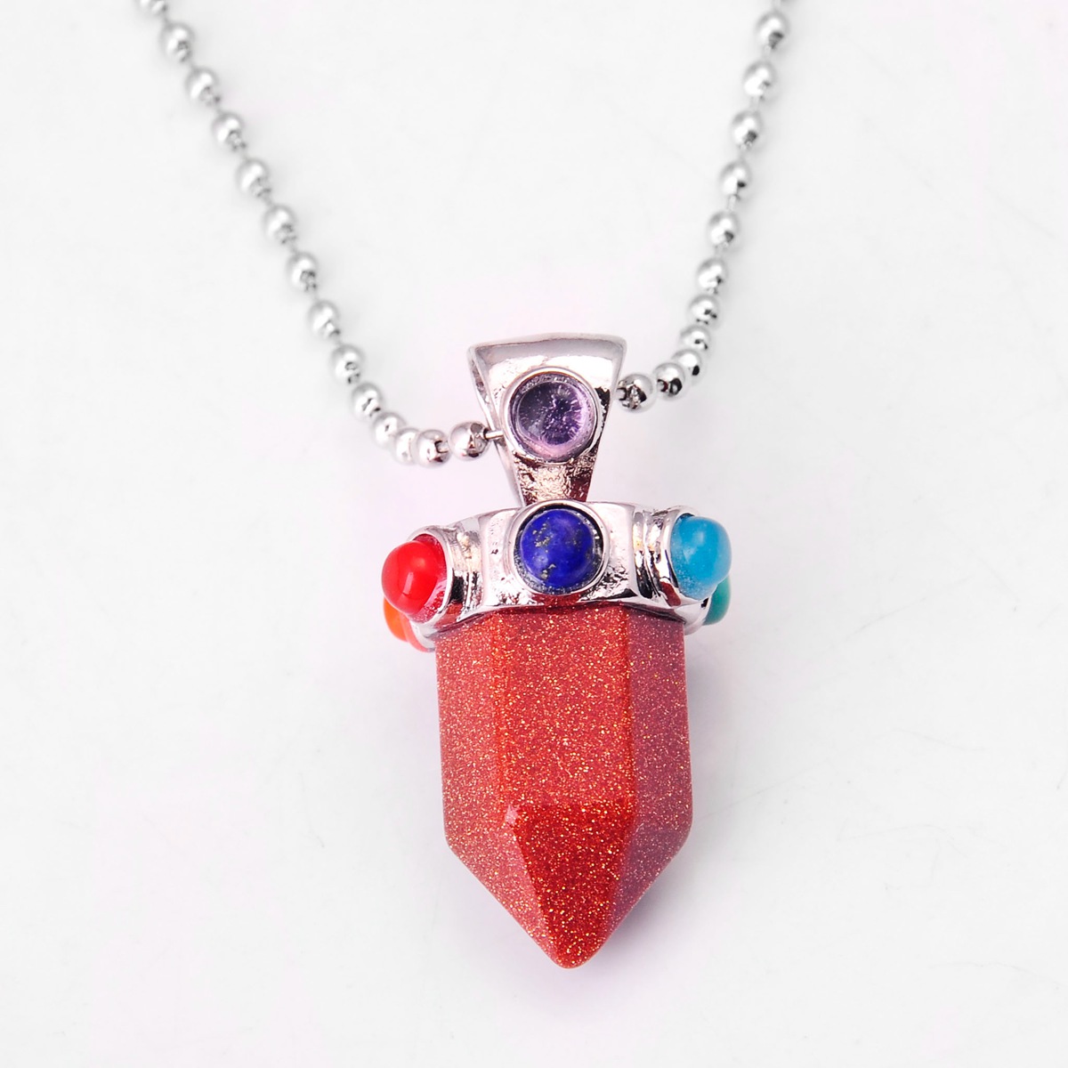 Seven gemstone cylindrical gemstone pendant necklace European and American men and women popular models
