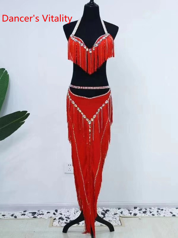 Women Belly Dance Group Competition Suit Slap-up Tassel Bra Diamond Skirt Set Drum Oriental Dancing Performance Outfits, Red
Women Belly Dance Group Competition Suit Slap-up Tassel Bra Diamond Skirt Set Drum Oriental Dancing Performance Outfits, Red