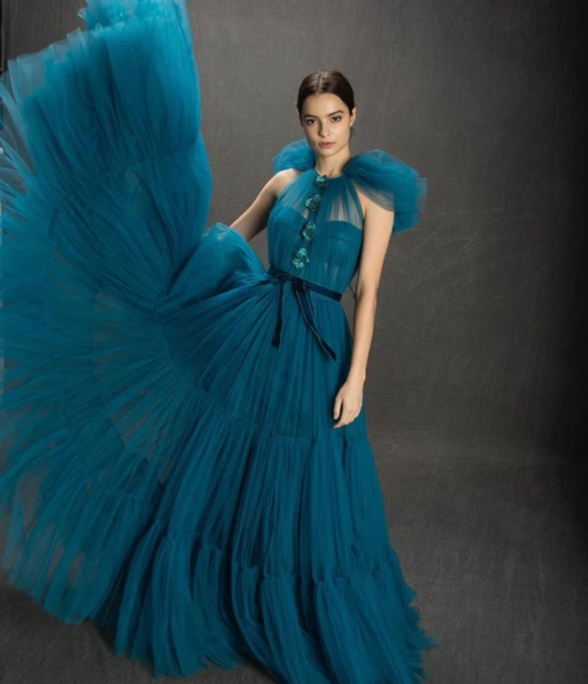 New Prom Dresses Ruffles Jewel Neck Tulle Evening Gowns Plus Size Beach African Party Dress robes de soirée