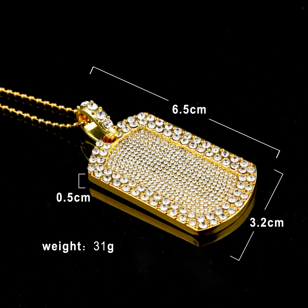 Hip Hop Iced Out Gold Silver Bling Dog Tag Army Card Chain Necklace Full Diamond Rapper guys Cuban Chains Jewelry Gifts for Men and Women
