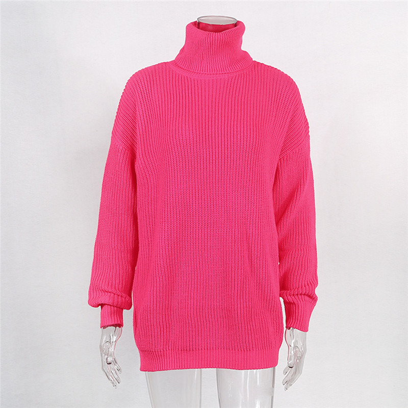 BOOFEENAA Fashion Turtleneck Oversized Sweater Winter Clothes Women Neon Green Pink Orange Pullover Ladies Knit Tops C54-AF91 LY191217