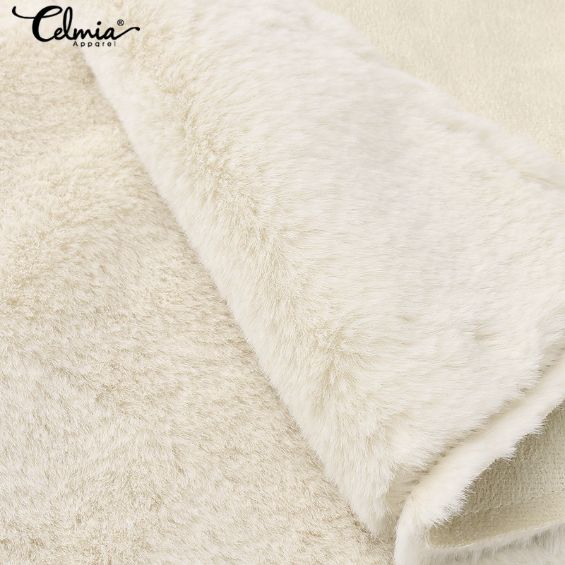 Women Warm Faux Fur Vests Winter Casual Sexy Sleeveless Loose Fleece Jackets Celmia Plus Size Solid Wool Waistcoat Outcoats