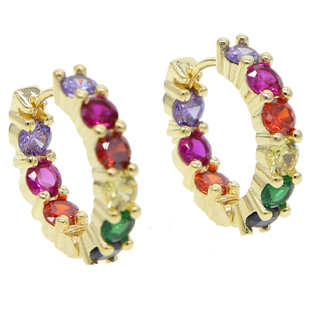 2018 Delicate tiny fashion Jewelry 22 mm rainbow cz hoop earring colorful CZ round circle mini small Earring For cute lovely girl women