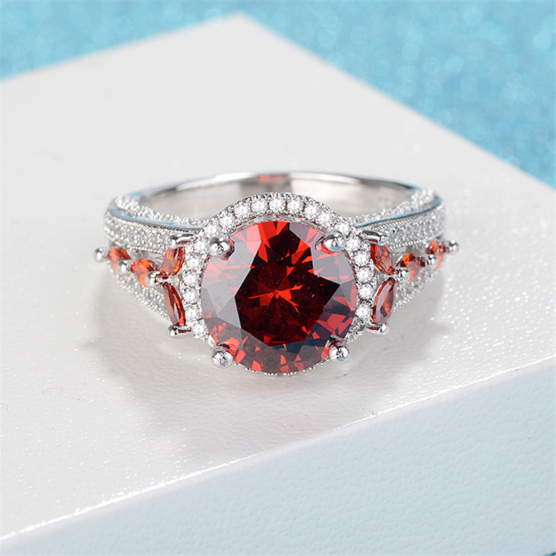 Vecalon Flower ring 925 Sterling silver Round 4ct 5A Red Zircon Party wedding band rings For women men Dropshipping Jewelry