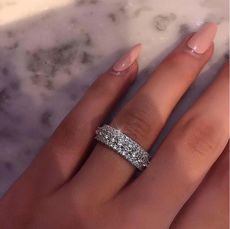 Ins Sparkling Top Sell Luxury Jewelry Real 925 Sterling Silver White Topaz Stackable Eternity CZ Diamond Women Wedding Bridal Ring Gift