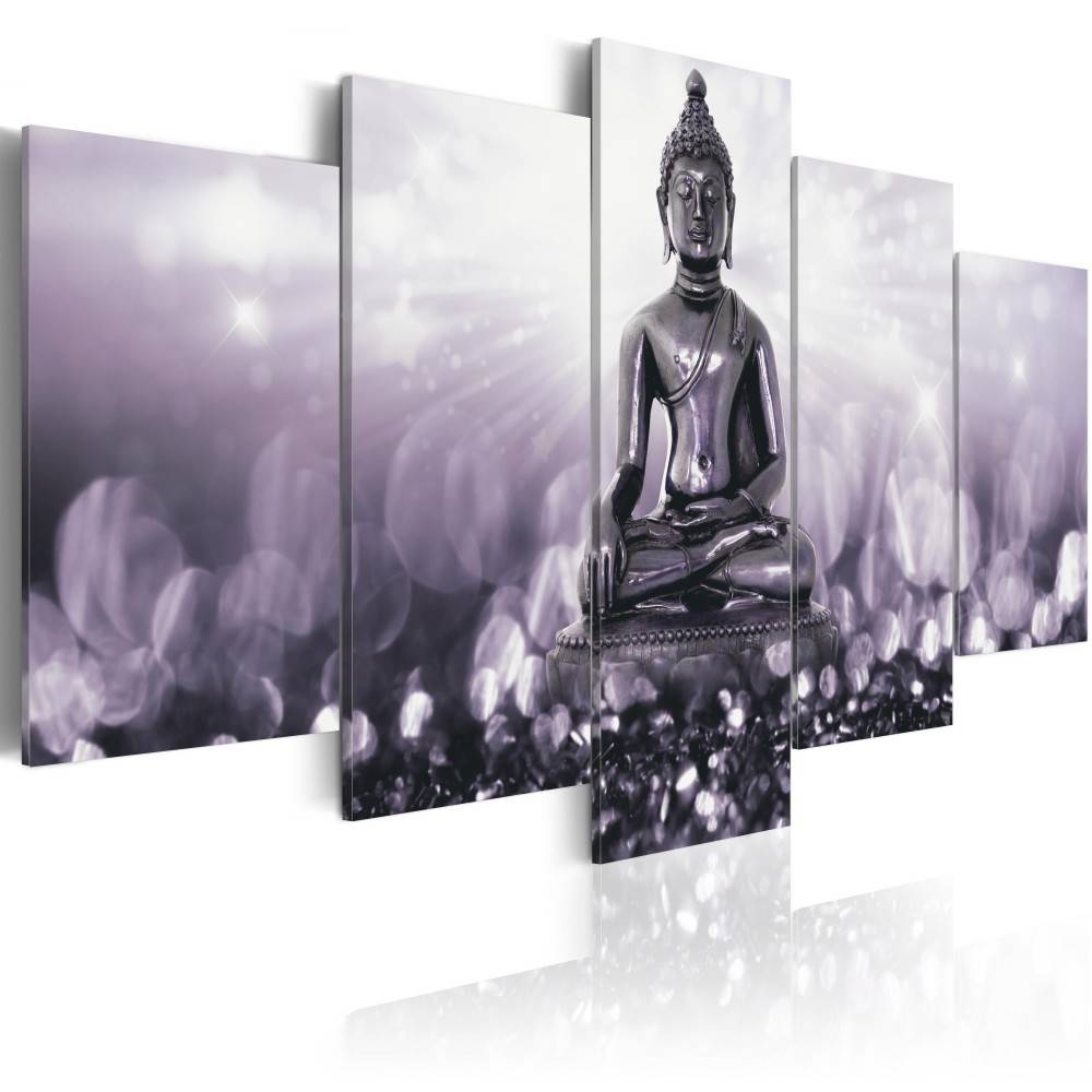 Fashion Wall Art Canvas Painting 5 Pieces Brown Green Purple Diamond Buddha Modern Home Decoration, No Frame