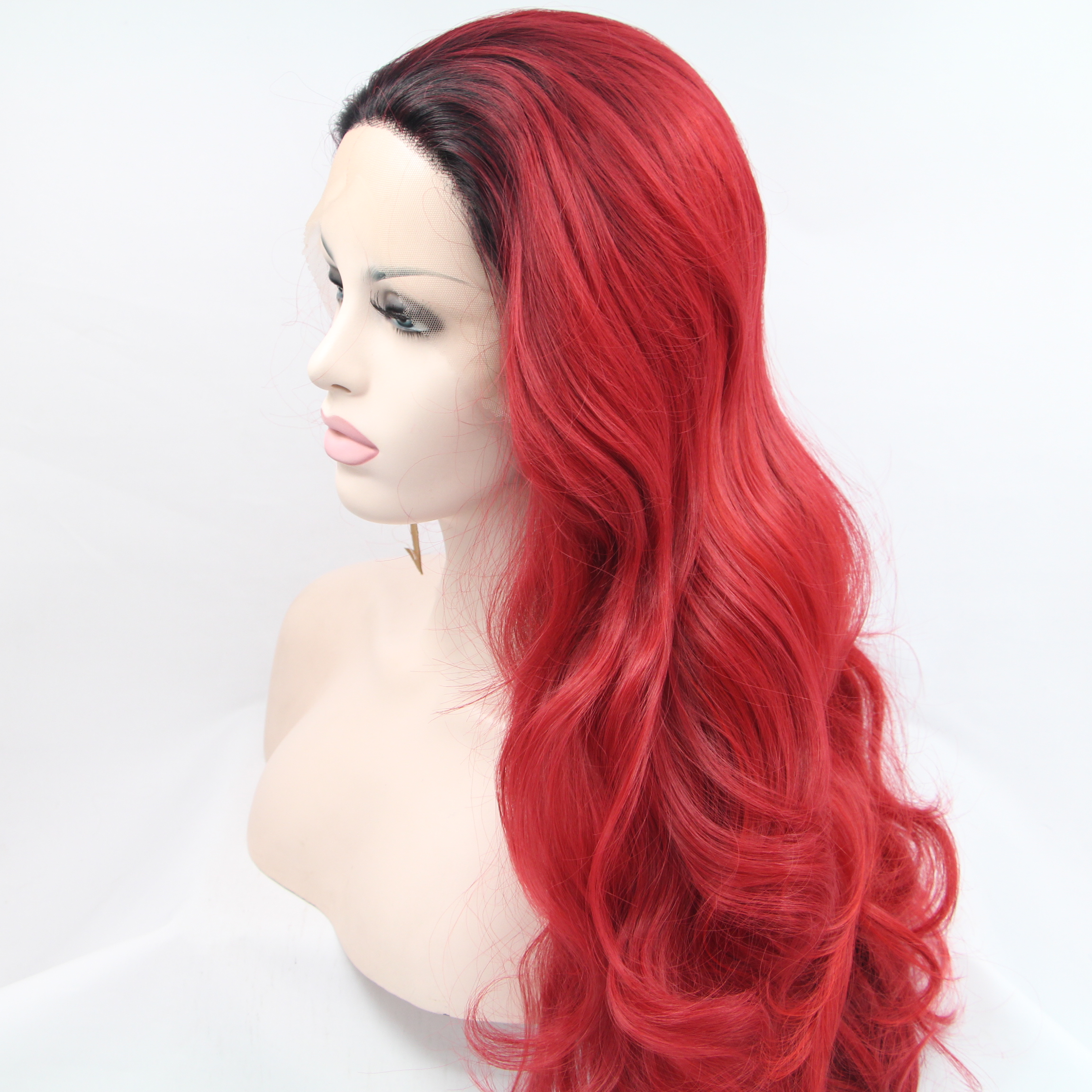 Sexy ombre red synthetic lace front wig body wavy Wig Glueless 1B Ombre Heat Resistant Natural Hairline For Women