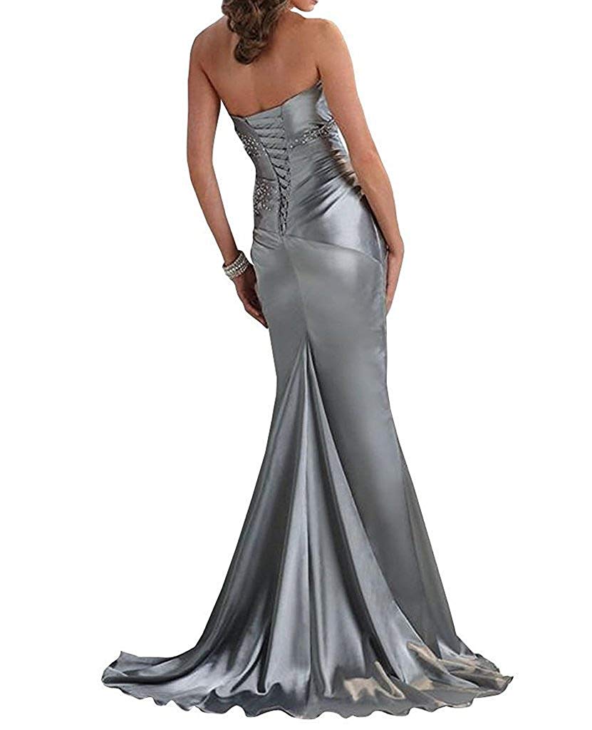 Setwell Strapless Mermaid Evening Dress Sleeveless Pleated Beaded Formal Prom Party Gown For Women