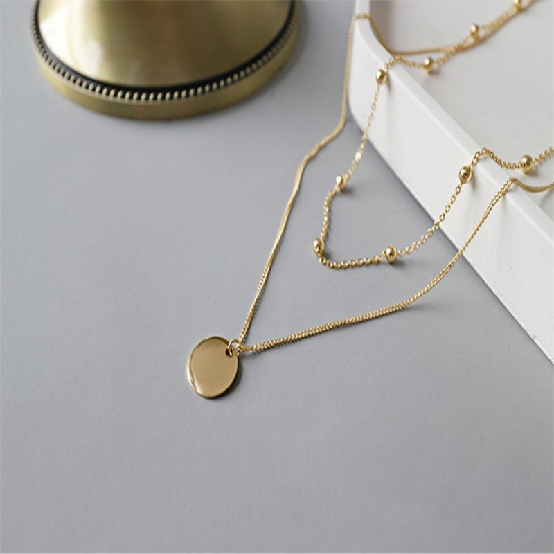 100% 925 Sterling Silver Double Layer Collarbone Chain Women Choker Necklaces New Simple Geometric Round&Beads Necklaces