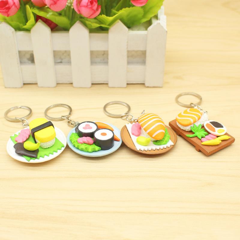 New Style Japanese Cuisine Sushi Salmon Simulation Food Keychain Pendant Mr. Miss Bag Car Key chain Creative Small Gift