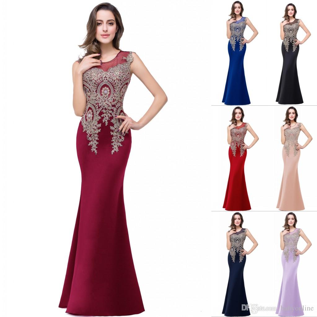 Babyonlinedress Gold Lace Mermaid Evening Dresses 2020 Sexy Tulle Neck Prom Party Dresses Long Multi Colors Bridesmaid Dresses CPS250