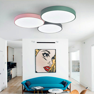 Modern Ultra-Thin Simple Macaron Colorful LED Ceiling Light 5CM Thin LED Lamp Black White Iron Round Flat Bedroom Ceiling Lamp