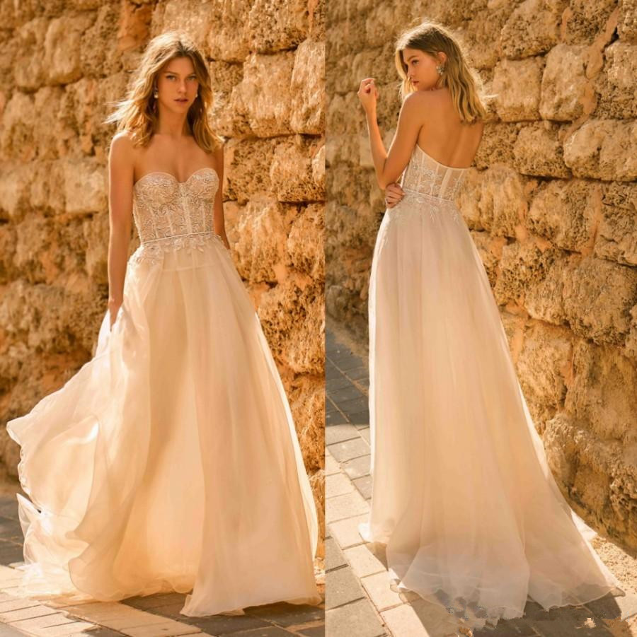 Charming Berta Sweetheart Wedding Dresses 2020 Modern Lace Tulle Beaded Full Length Fairy Country Garden Bride Dress