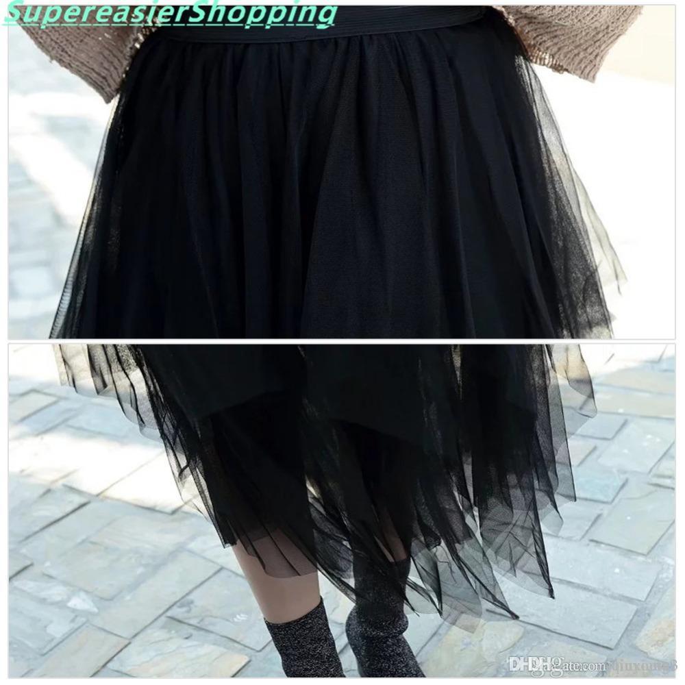 2020 3 Colors Women Tulle Tutu Skirt Ball Gown Long Pleated Skirts Women Mid-Calf Summer Party Asymmetric Midi Skirt Free Size BQ7219