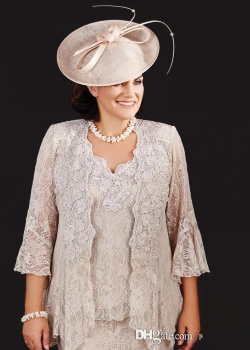 2019 Elegant Mother Of The Bride Dresses Three Pieces Full Lace Mother's Wedding Gowns Ankle Length Plus Size Cheap Mothers Groom Dress