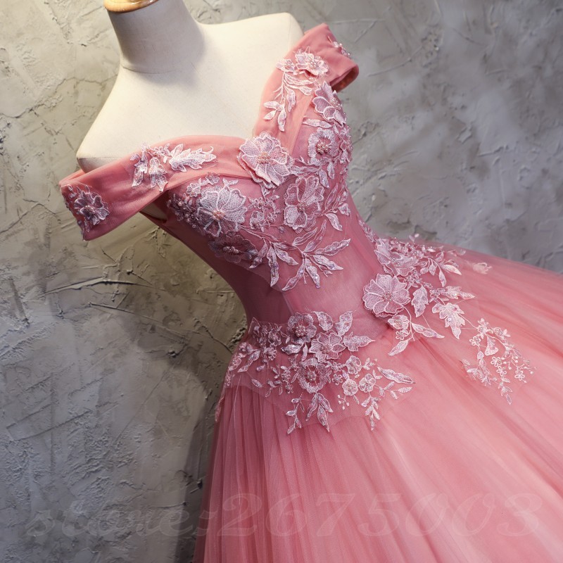 2020 Long Pink Prom Dresses Ball Gown Tulle Lace Appliques Masquerade Sweet 16 Dresses Party Dresses