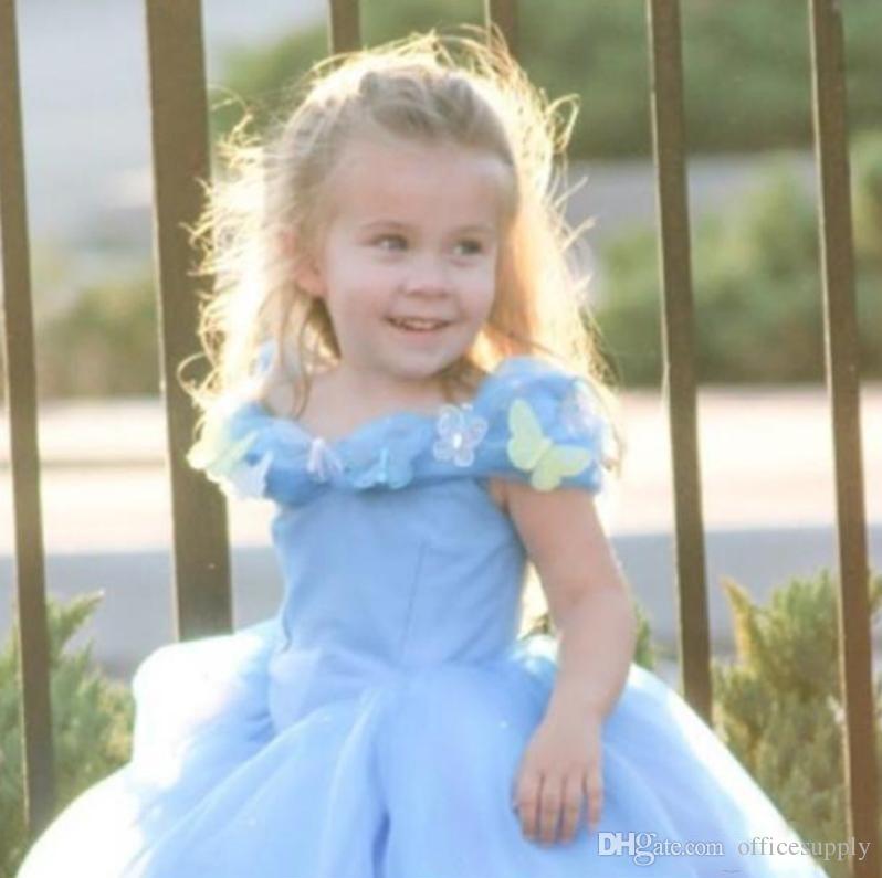 Cute Light Princess Cheap Cap Sleeve Wer Girls Dresses Tulle Appliques Party Sweep Train Infant For Kids Prom Dress