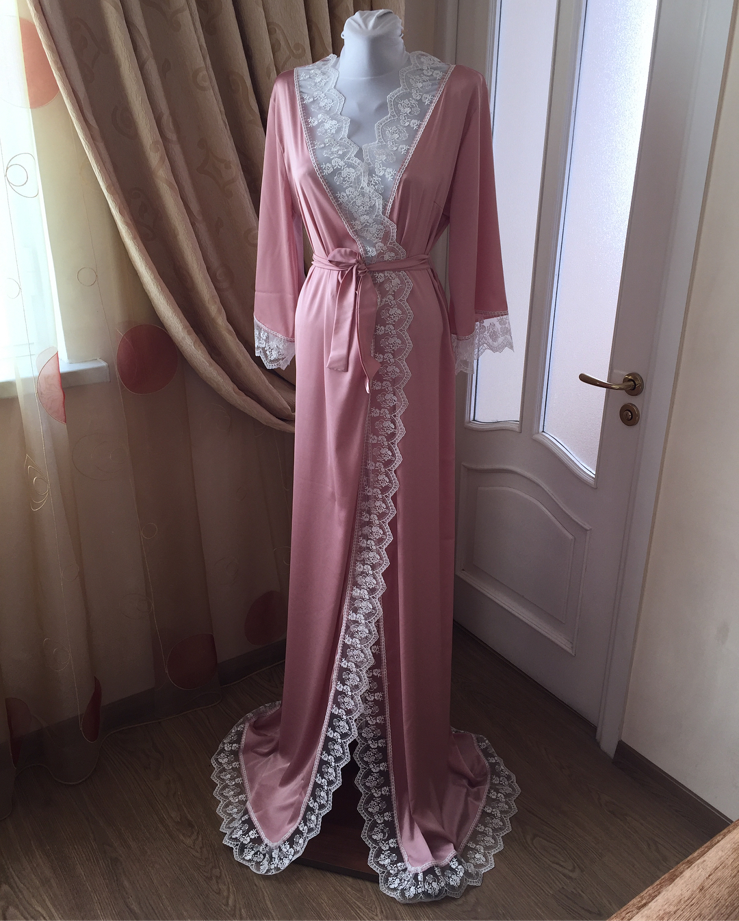 100 real image bride sleepwear robes custom made lace edge long sleeve women sleepwear dresses cheap