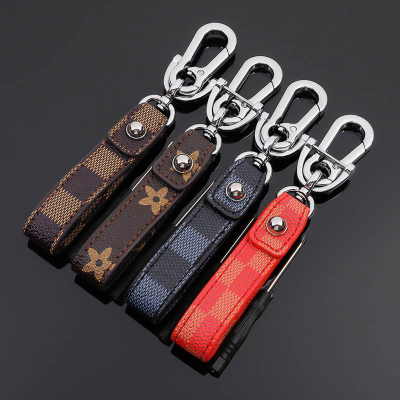 Genuine Leather Keychain Bag Jewelry Charms Plaid Key Chain Rings Gift Men Key Fob Fashion Trend Design Car Keyrings Accessories for Women