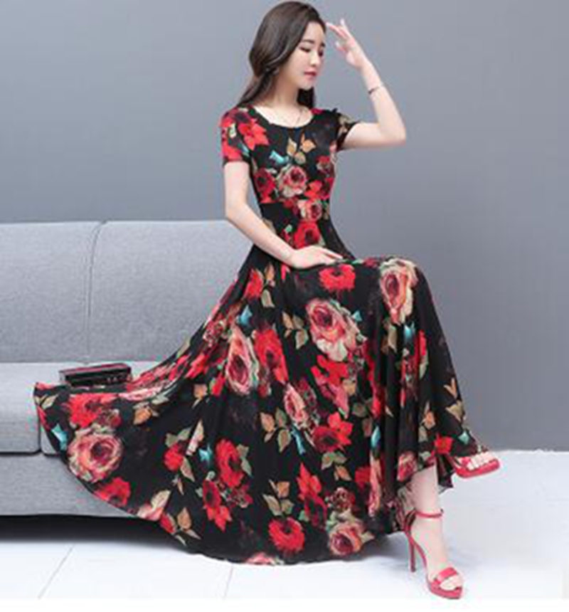 Wholesale women's summer new style was thin mid-length short-sleeved elegant holiday chiffon printed over-the-knee beach dress, Red
Wholesale women's summer new style was thin mid-length short-sleeved elegant holiday chiffon printed over-the-knee beach dress, Red