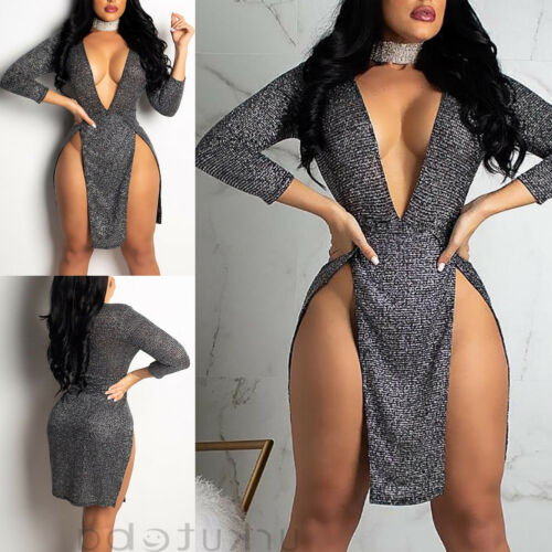 Womens Deep V Neck Side Slit Sequins Sexy Bodycon Clubwear Party Mini Dress, Black;gray
Womens Deep V Neck Side Slit Sequins Sexy Bodycon Clubwear Party Mini Dress, Black;gray