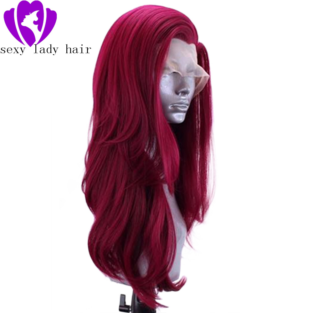 Free part Brazilian Wig 13x4 natural wave Burgundy Lace Front Wig wine red synthetic glueless Lace Wigs for Black Women Pre-Plucked