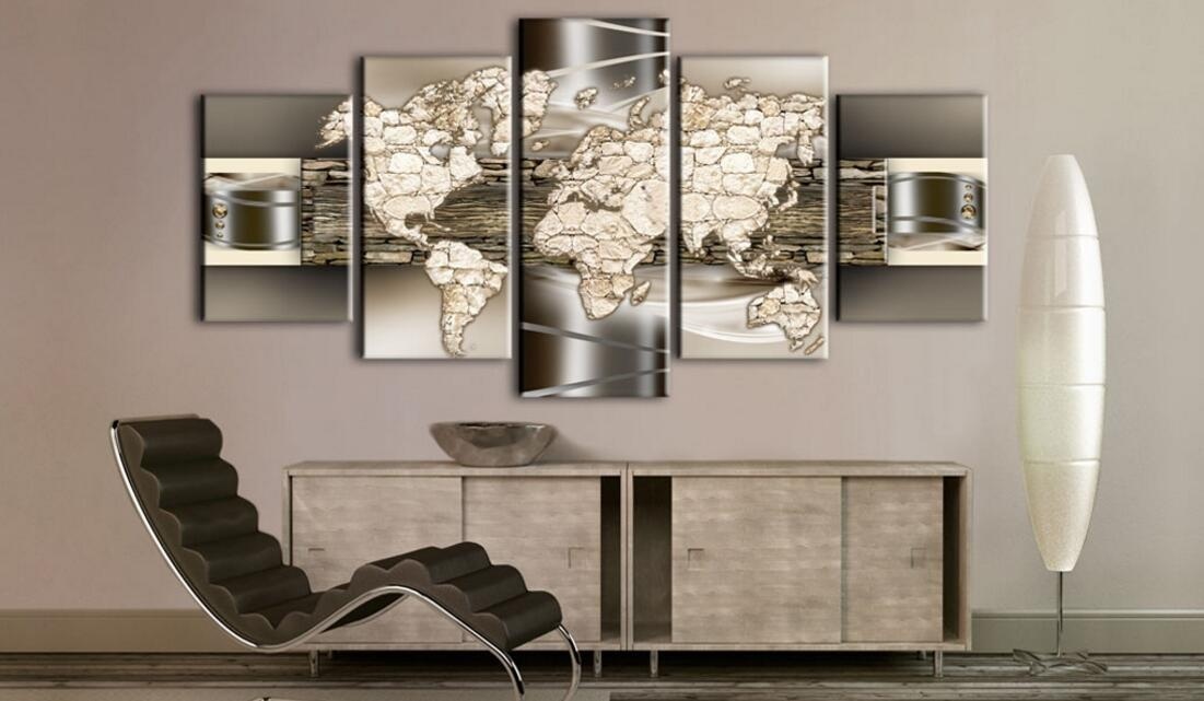 ( No Frame)5PCS/Set Modern Abstract Stone World Map Art Print Frameless Canvas Painting Wall Picture Home Decoration