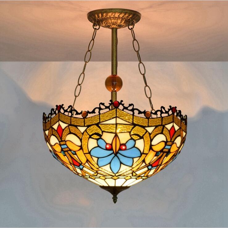 40CM Stained Glass Chandelier Pattern White European retro childrens living room chandelier bedroom kitchen fairy light can be customized 07