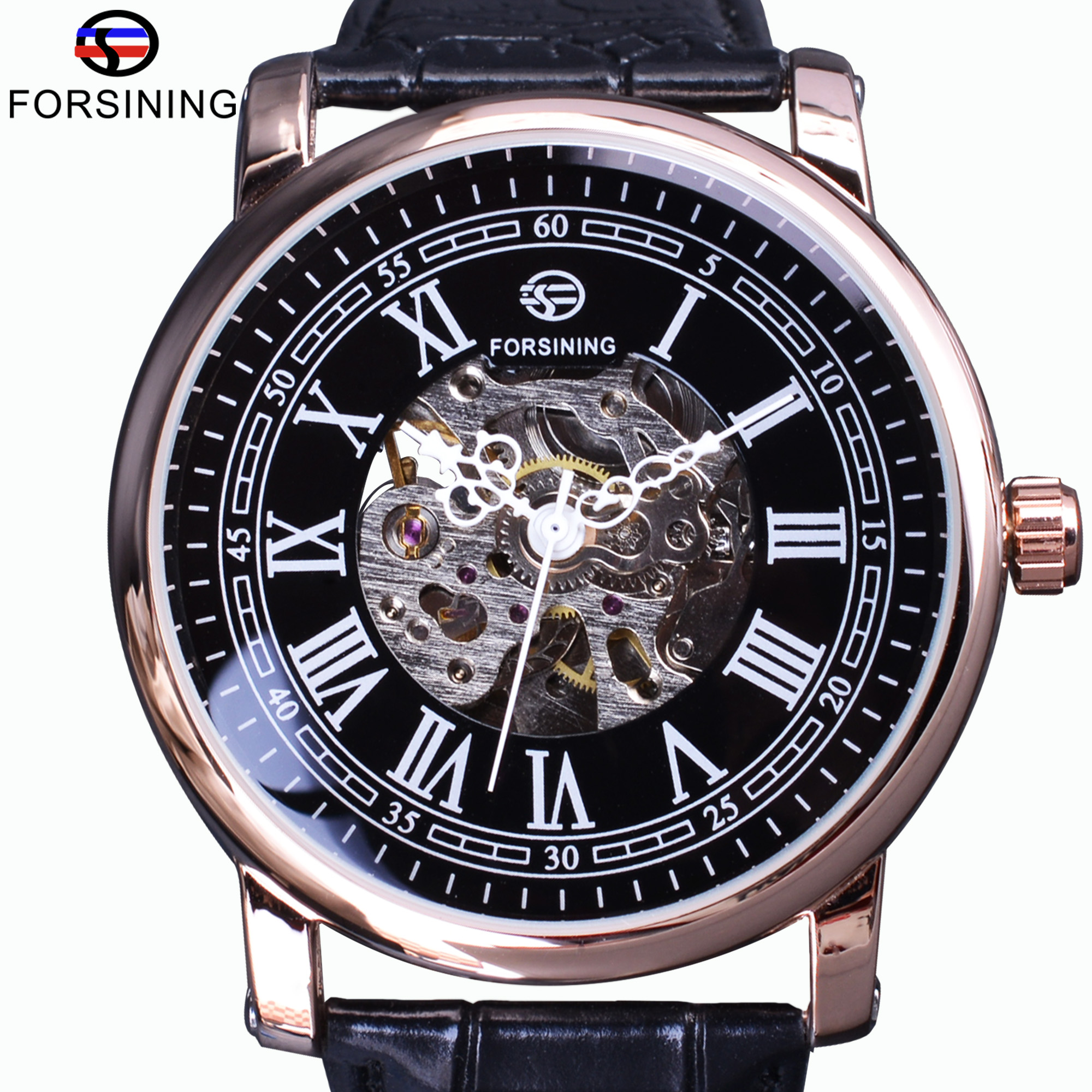 Forsining Retro Series Roman Skeleton Display Black Dial Mechanical Clock Rose Golden Case Mens Automatic Watch Top Brand Luxury
Forsining Retro Series Roman Skeleton Display Black Dial Mechanical Clock Rose Golden Case Mens Automatic Watch Top Brand Luxury