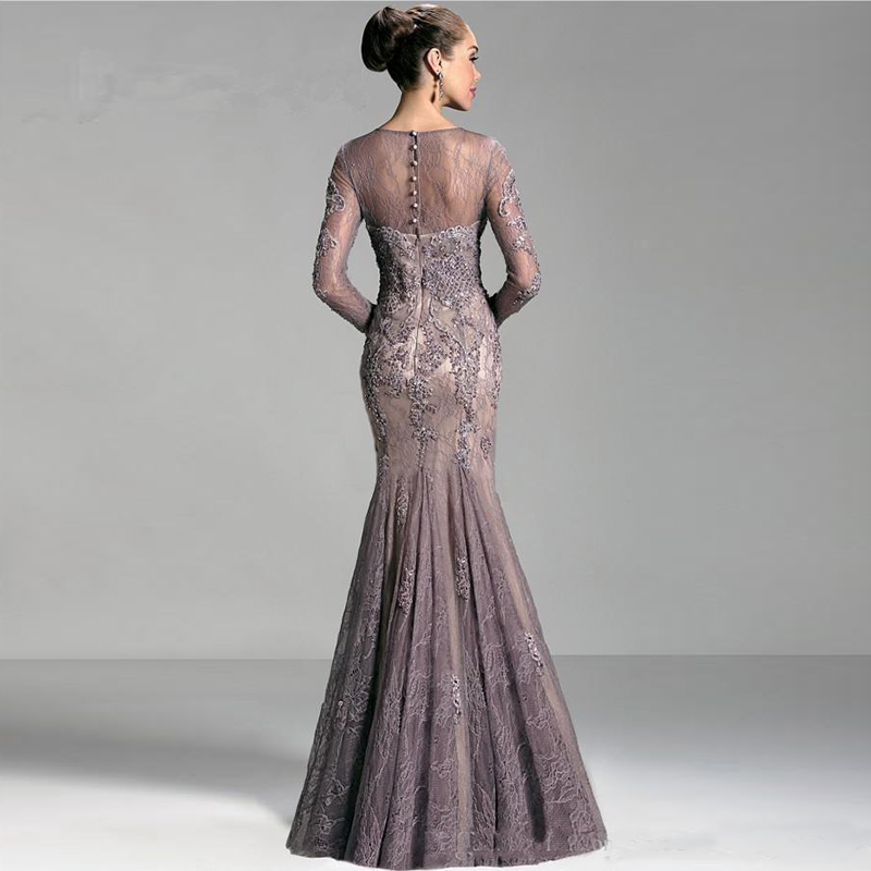 Mermaid Mother Of The Bride Dresses Jewel Neck Lace Appliques Beaded Illusion Long Sleeves Plus Size Evening Dress Wedding Party Gowns