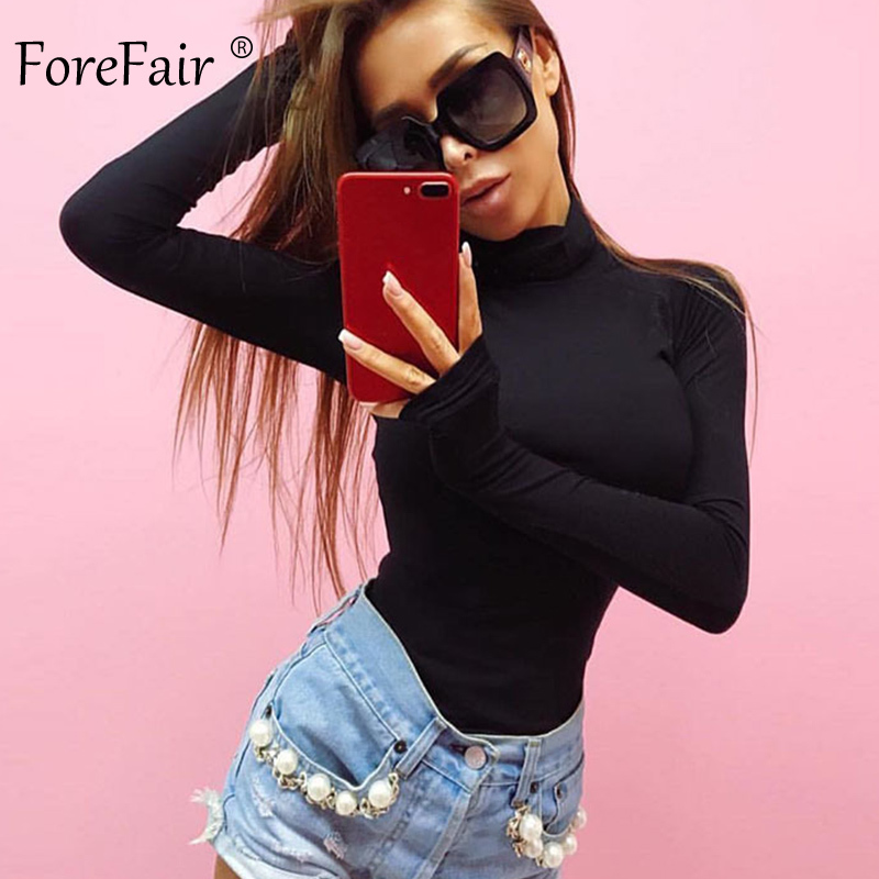 Forefair Long Sleeve Sexy Turtleneck Bodysuit Autumn Winter Rompers Open Crotch Bodycon Red White Black Basic Female Bodysuit