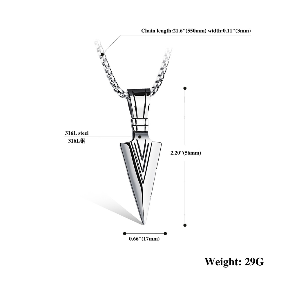 Spearhead Arrowhead Pendants Necklace Jewelry Mens Retro Style Stainless Steel Gold Plated Casting Necklace Jewelry Gold/Silver/Black