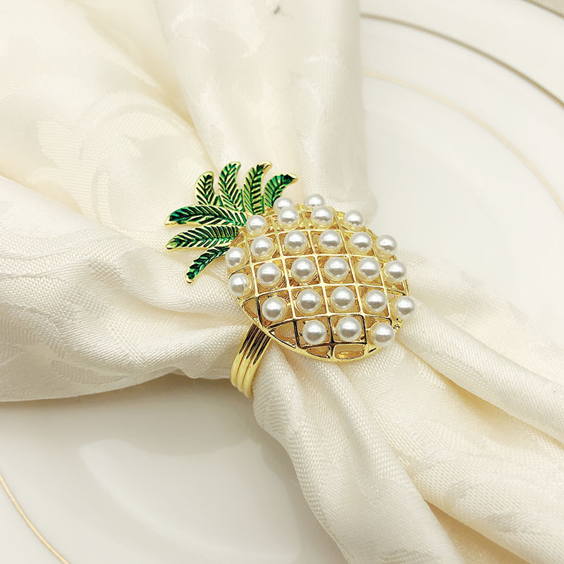 gold silver pineapple with pearls napkin ring wedding holiday decoration family candlelight dinner napkin holder 24 pcs