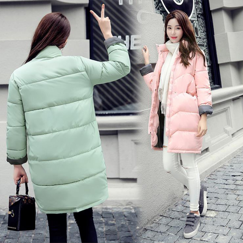 Women's Down & Parkas Winter Women Parka Pink Kawaii Bubble Coat Slim Solid Puffer Jacket Womens Coats Thick Long Black