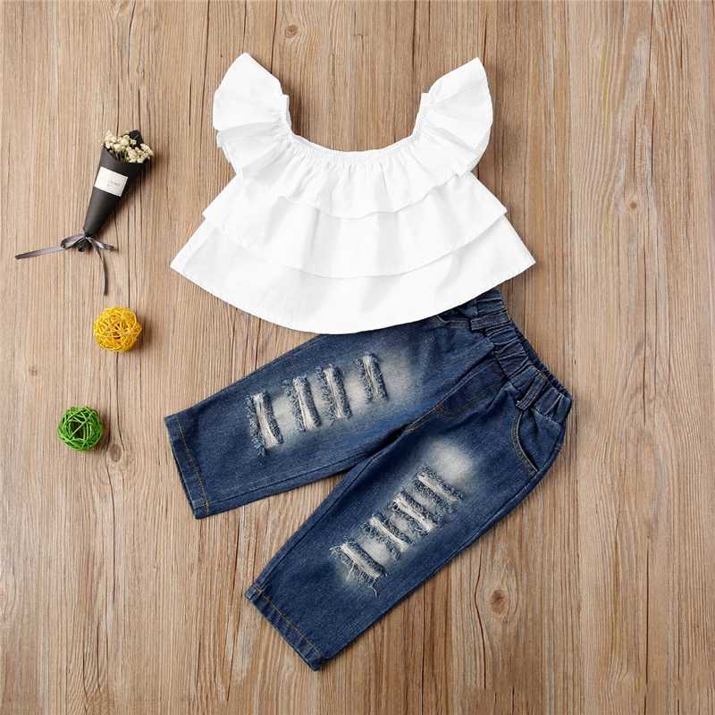 Fashion Summer Toddler Kid Baby Girl White Off Shoulder Top Elastic Waist Long Denim Pants Outfit Clothes Set 2PCS, As pic
Fashion Summer Toddler Kid Baby Girl White Off Shoulder Top Elastic Waist Long Denim Pants Outfit Clothes Set 2PCS, As pic
