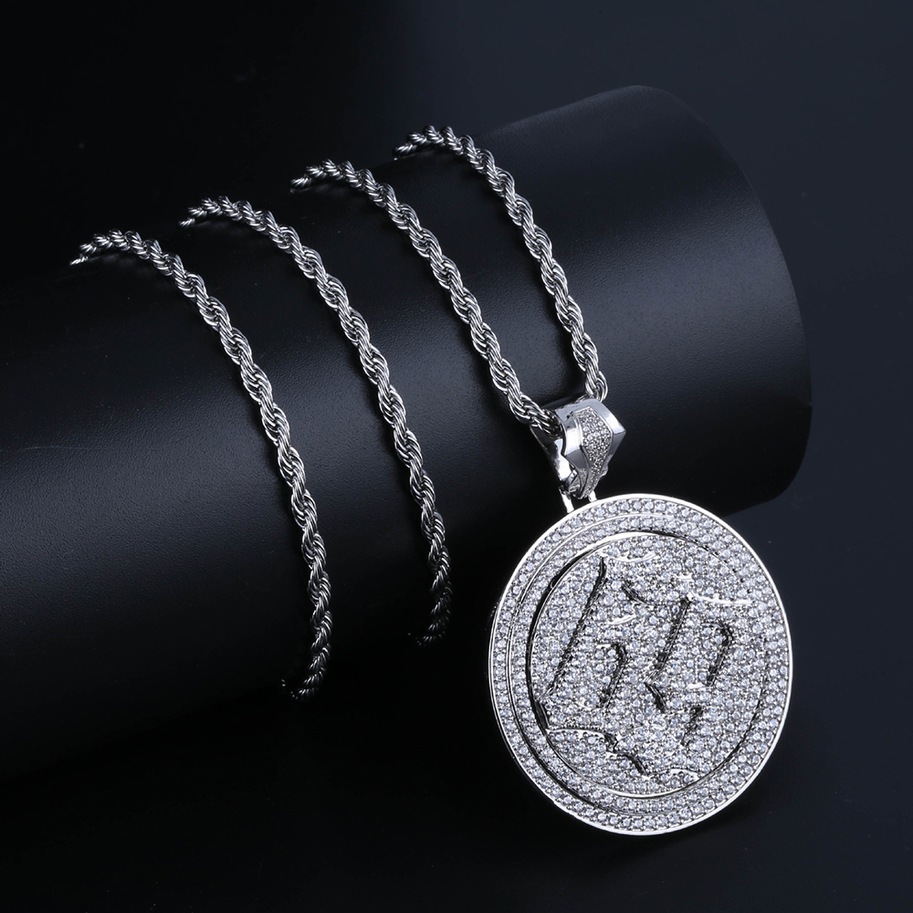 Hip Hop Number 69 Pattern Pendant Necklace Bling Cubic Zirconia Can Rotate Double Layers with Silver Gold Twist Chain